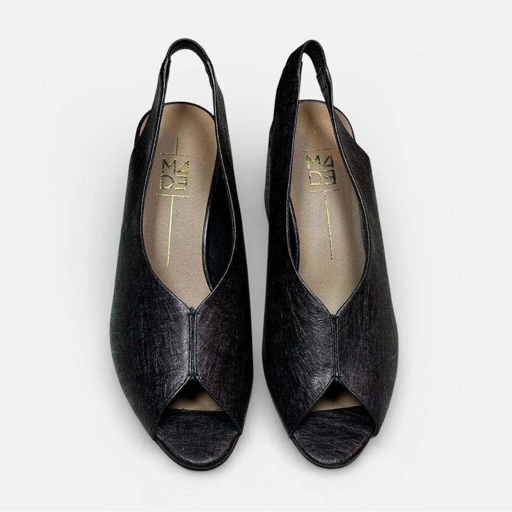 M4D3 Black Peep-Toe Slingback Heels